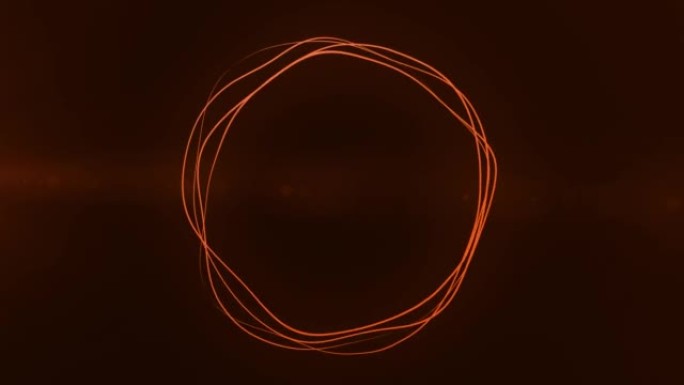 超高清4k抽象3D渲染霓虹灯圈。橙色霓虹灯圈抽象未来高科技运动背景。视频3d动画。3840x2160