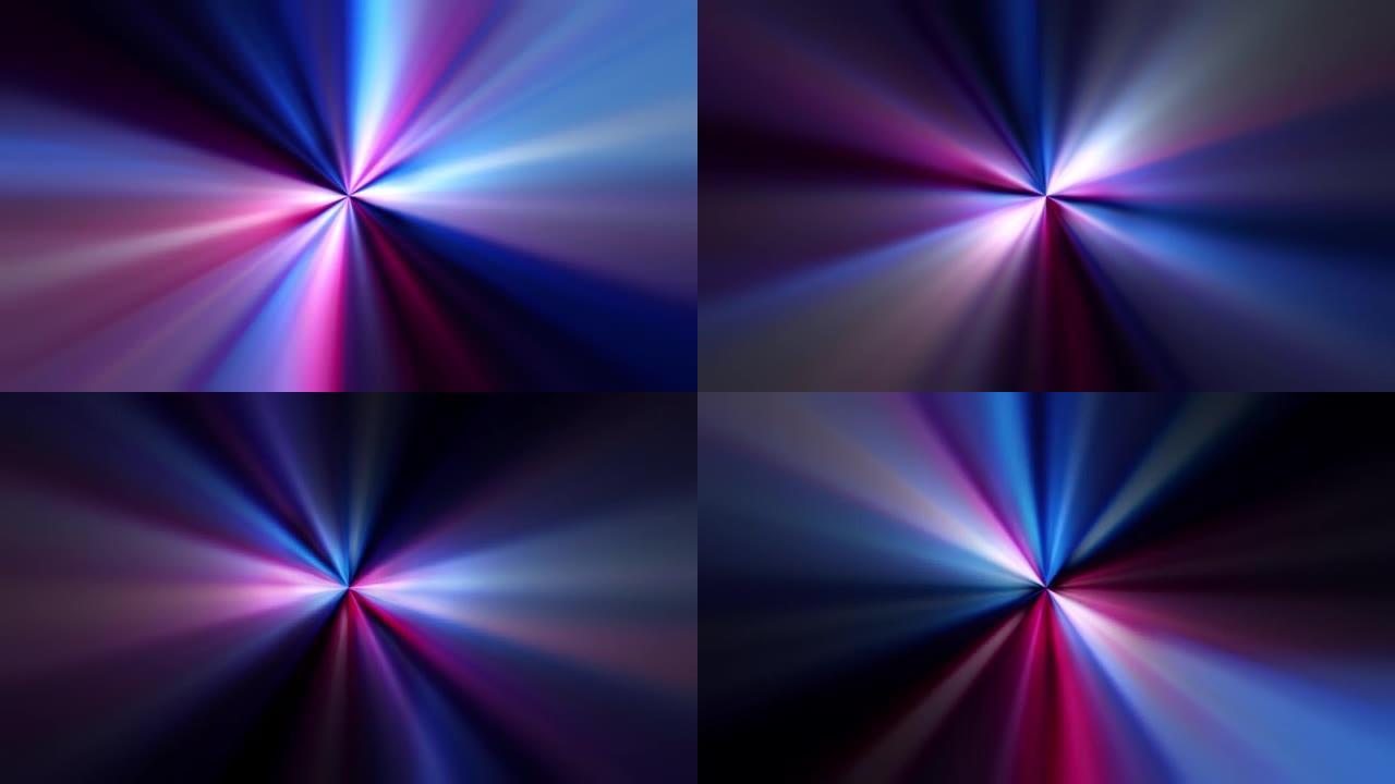 抽象循环旋转红色蓝色闪烁的星光与从中心恒星旋转发射的光束径向光一起火花。4K 3D分形无缝循环无限复