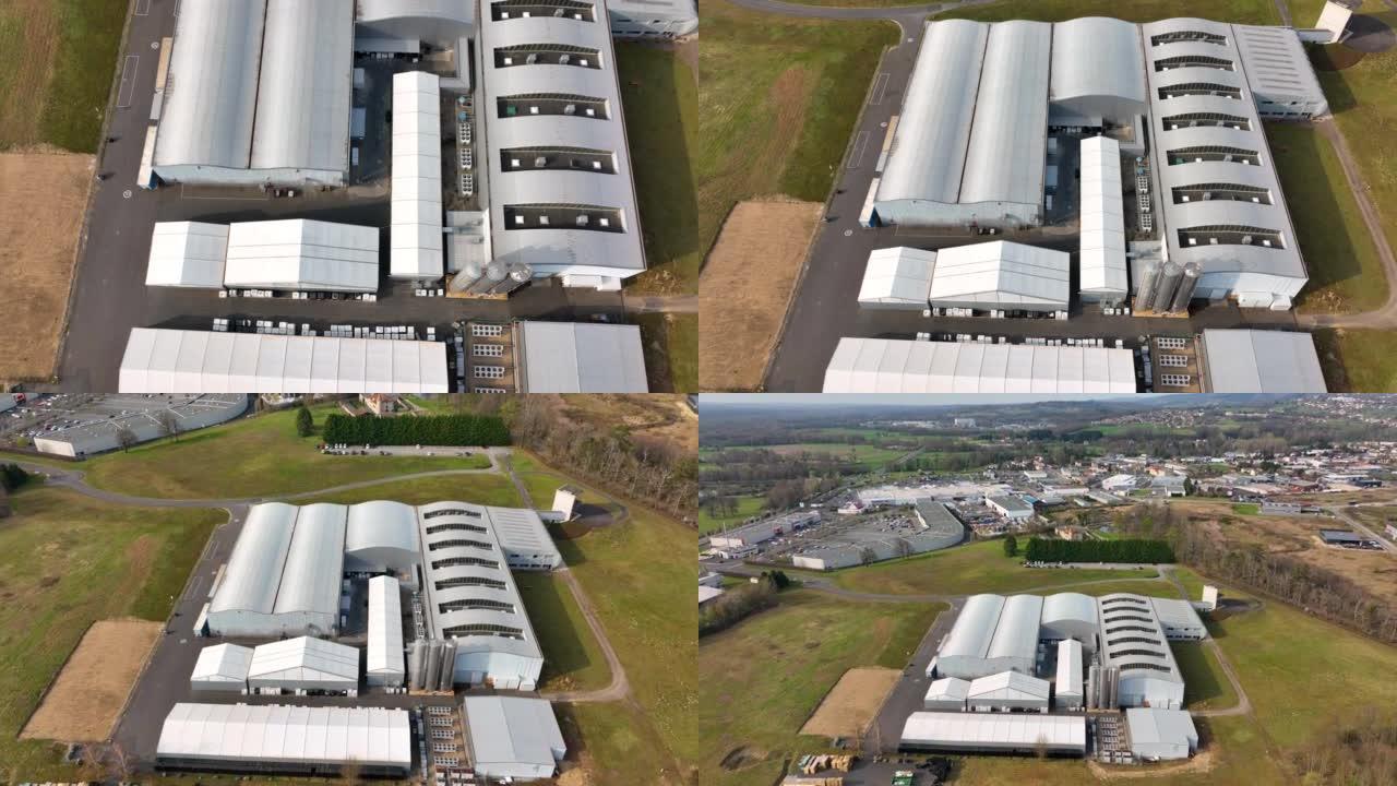 工业设备生产和运输新厂房的鸟瞰图