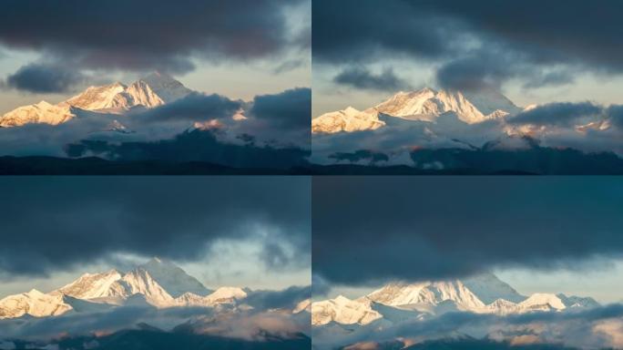 喜马拉雅山的早晨日照金山风云变幻积雪副高