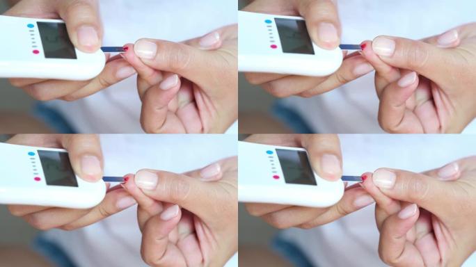 用数字压力表检查糖尿病和高血糖监护仪。医疗保健和医疗概念。