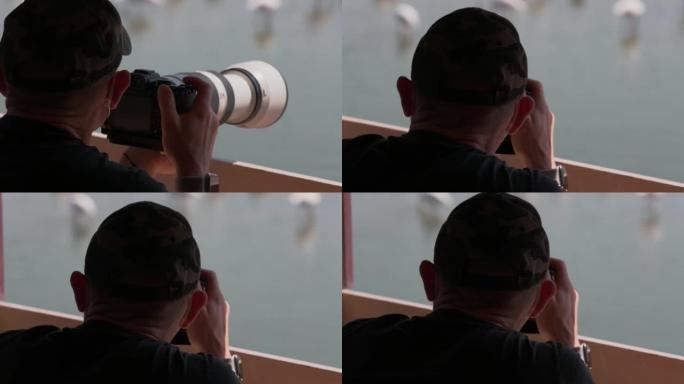 摄影师在迪拜拉斯阿尔霍尔野生动物保护区拍摄大火烈鸟