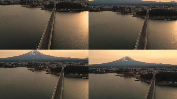 富士山和桥梁的空中倾斜