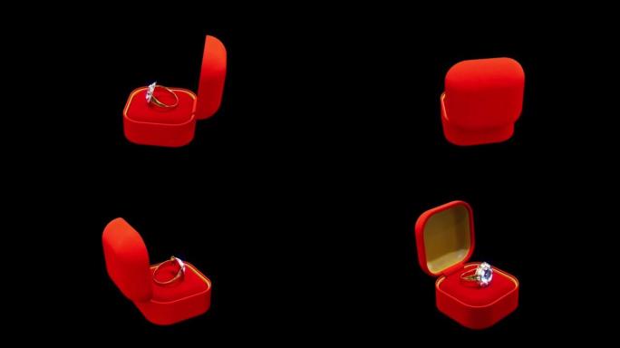 昂贵的美丽金戒指，红色珠宝盒中有钻石，孤立循环视频
