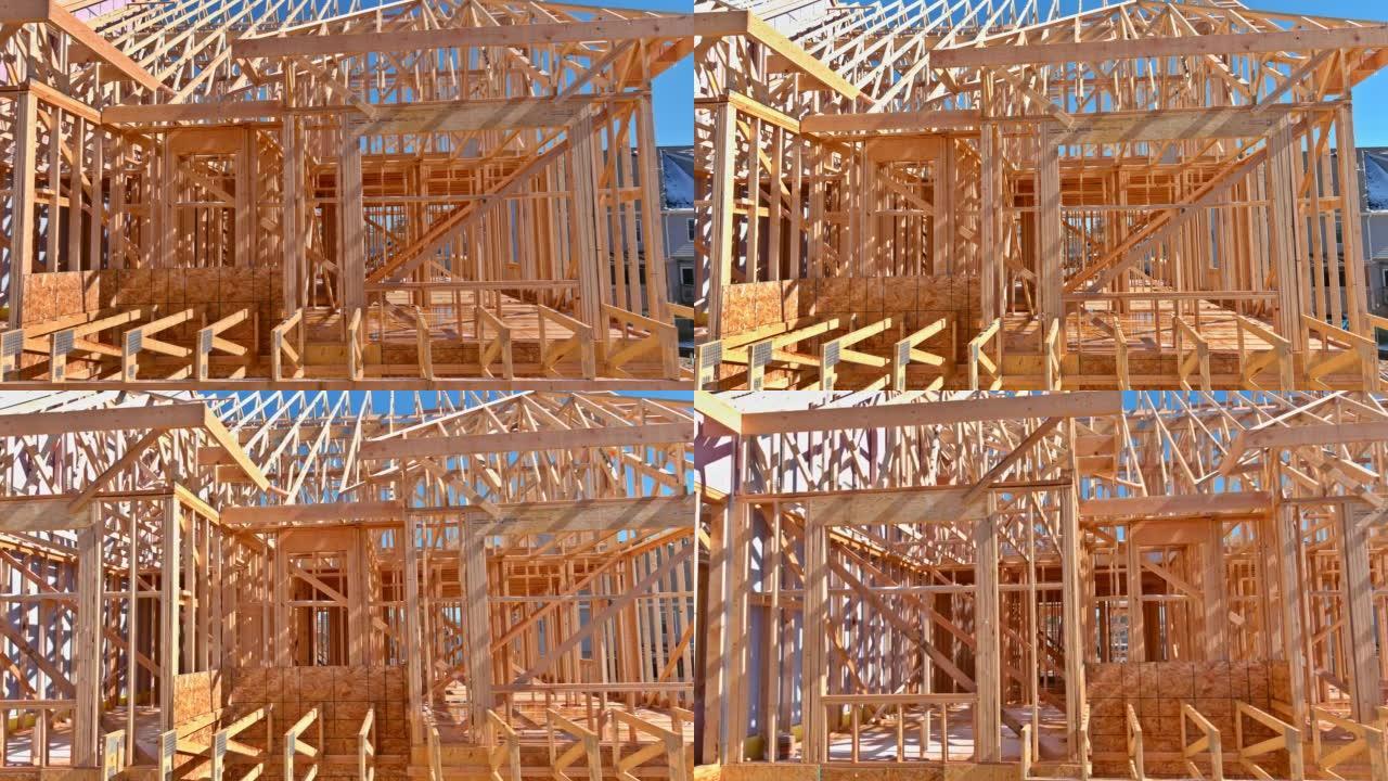 新发展中的在建木屋建筑框架结构框架