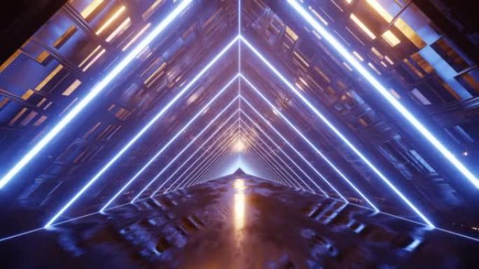 4k 3D动画。抽象科幻隧道无缝环路中的飞行。未来运动图形，高科技背景