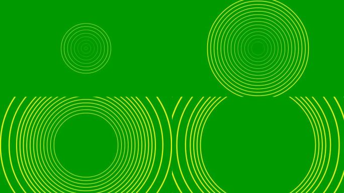 从中心开始动画增加黄线圈。矢量插图孤立在绿色背景上。
