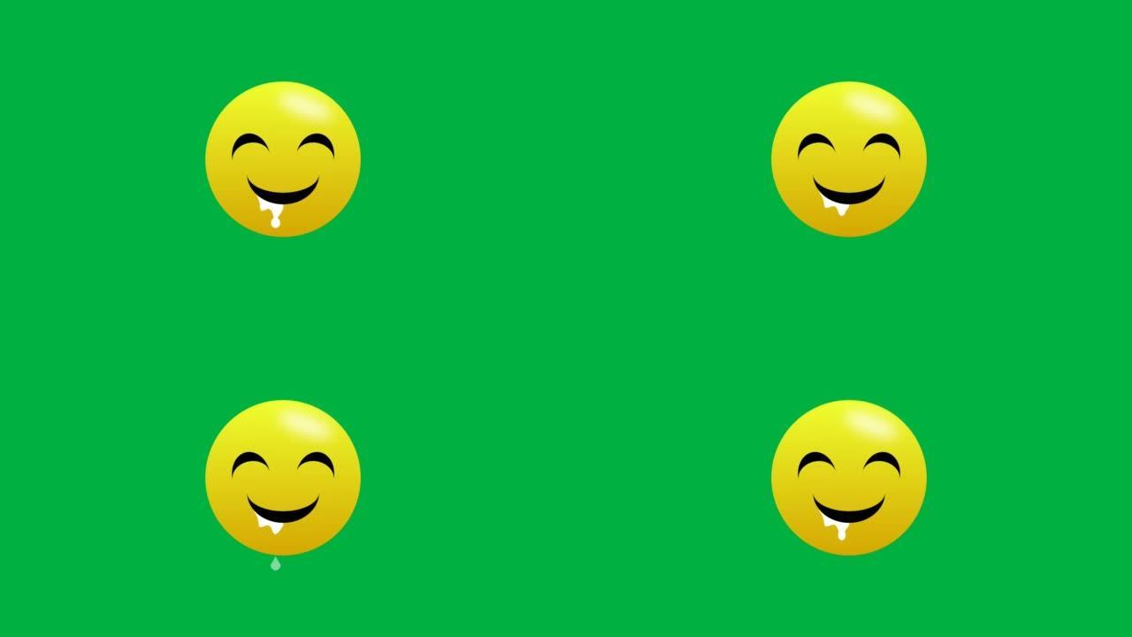 绿色屏幕上孤立的无缝饥饿表情符号动画。饥饿时间或傻瓜表情符号。