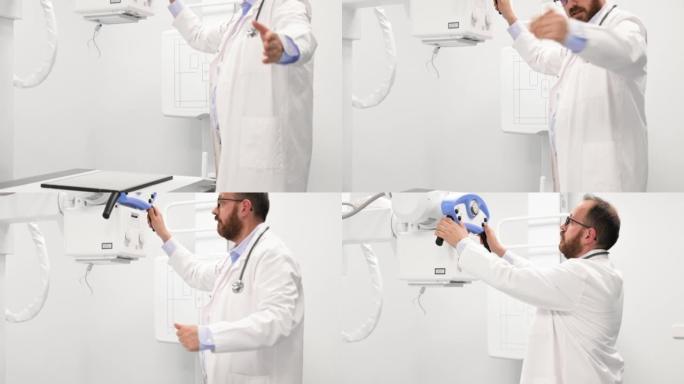 放射科医生用手示意病人进行x光检查。高质量4k镜头