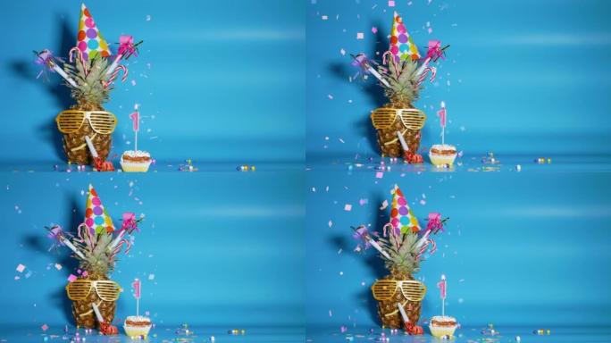 创意生日祝福为一岁的孩子节省空间。生日快乐菠萝装饰