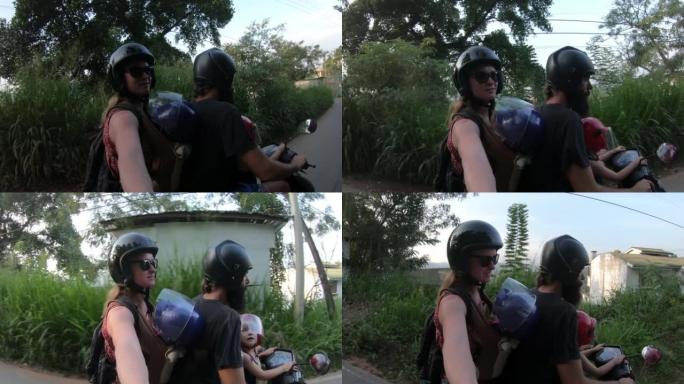 高加索家庭骑摩托车动作镜头