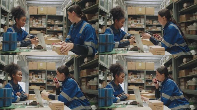 仓库女工检查货物库存
仓库。