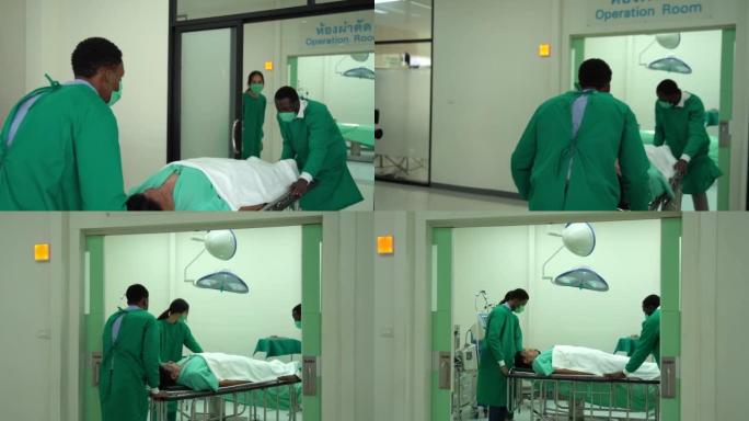 急诊室工作人员将昏迷的病人冲进手术室