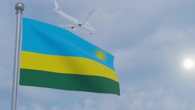 动画无缝循环国旗与飞机-卢旺达