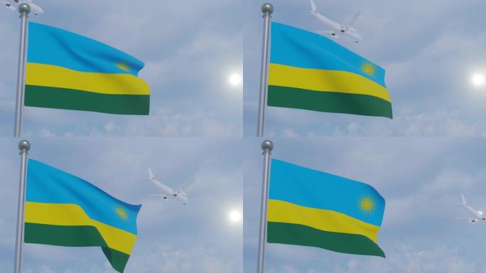 动画无缝循环国旗与飞机-卢旺达