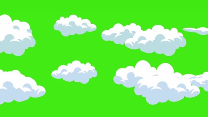 移动云彩绿屏背景。4k卡通动画。