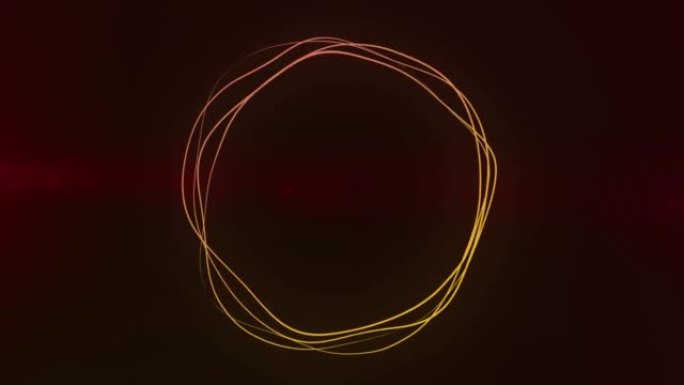 超高清4k抽象3D渲染霓虹灯圈。黄色、橙色和绿色霓虹灯圈抽象未来高科技运动背景。视频3d动画。384