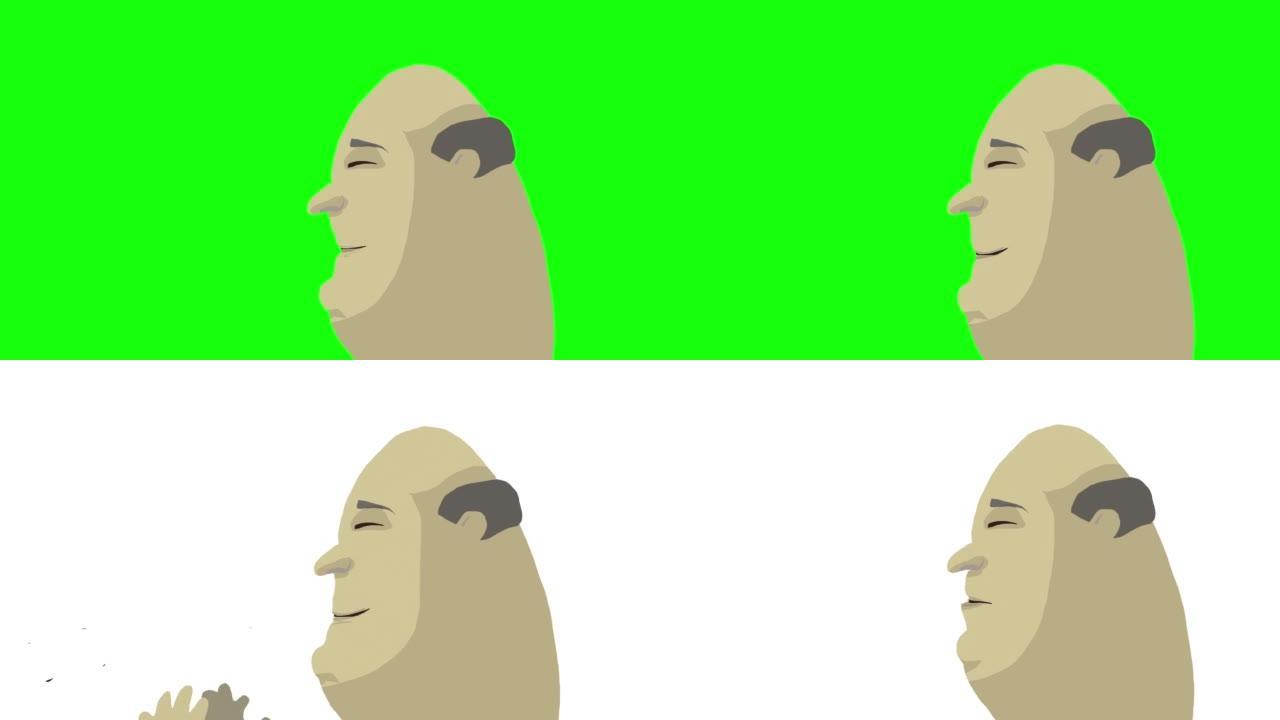 胖中年男子吃巨型汉堡的绿屏，快餐动画