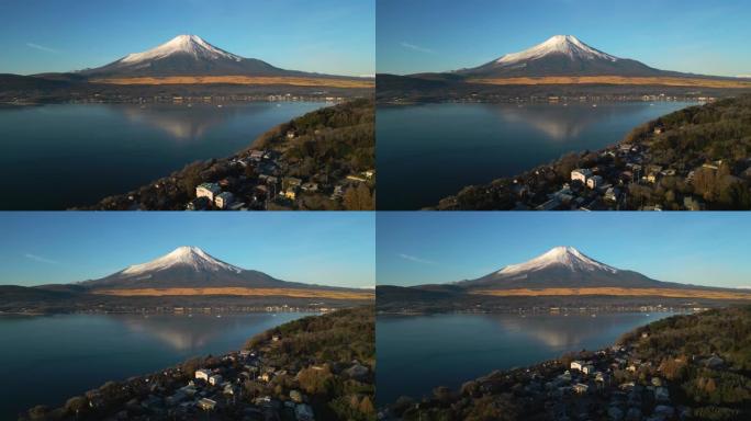 山中湖村与富士山的空中后退