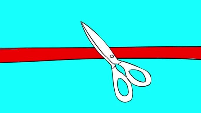 用剪刀剪下红丝带的动画。