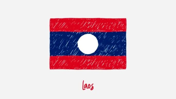 老挝国家国旗标记白板或铅笔彩色素描循环动画