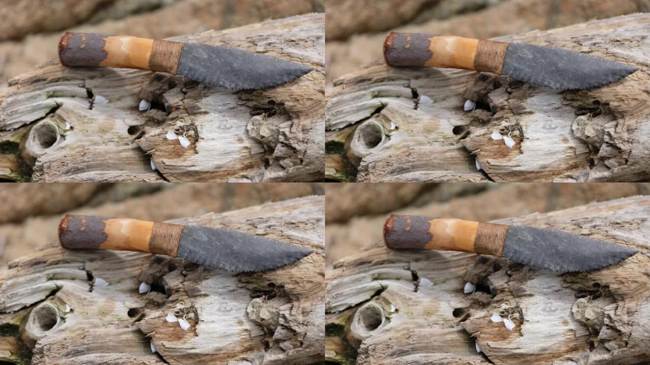 石器时代手工制作黑曜石刀的石刀艺术