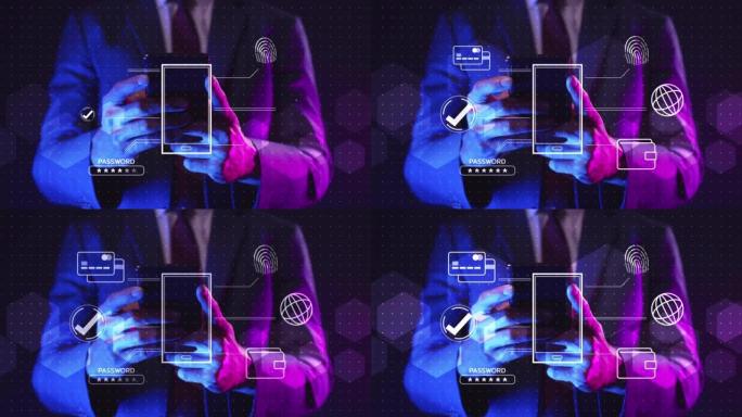 安全支付网上购物数字钱包，移动钱包安全，商务人与计算机VPN虚拟专用网互联网网络安全网络犯罪保护。