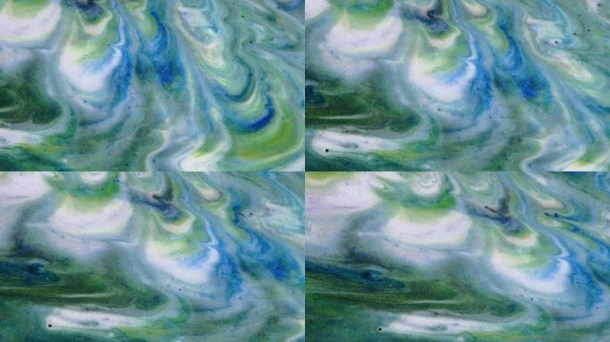彩色抽象纹理的液体大理石，液体艺术。抽象蓝白绿漩涡背景视频设计。
