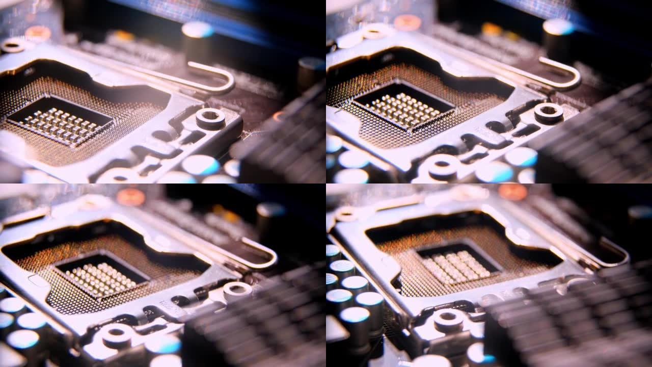 CPU计算机处理器宏滑块拍摄，聚焦浅。特写新一代微芯片。