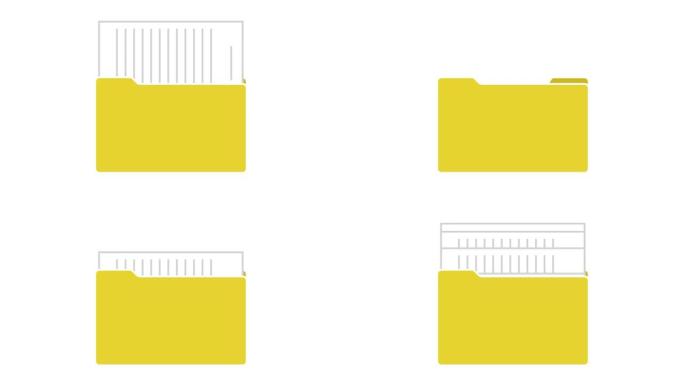 带有银行文件的动画欢快的黄色文件夹。重要文件信息在档案中的存储。白色背景上孤立的卡通循环视频