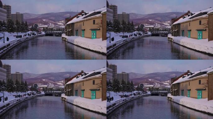 冬季的小樽运河冬季景色冰雪奇观冬日漫步