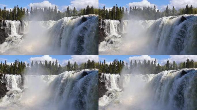 慢动作视频Jamtland西部的Ristafallet瀑布被列为瑞典最美丽的瀑布之一。