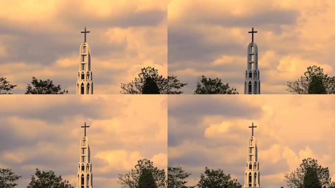 时间流逝: 基督的十字架和云的天空