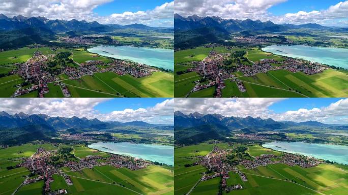 德国巴伐利亚州福根湖和施旺高空中全景