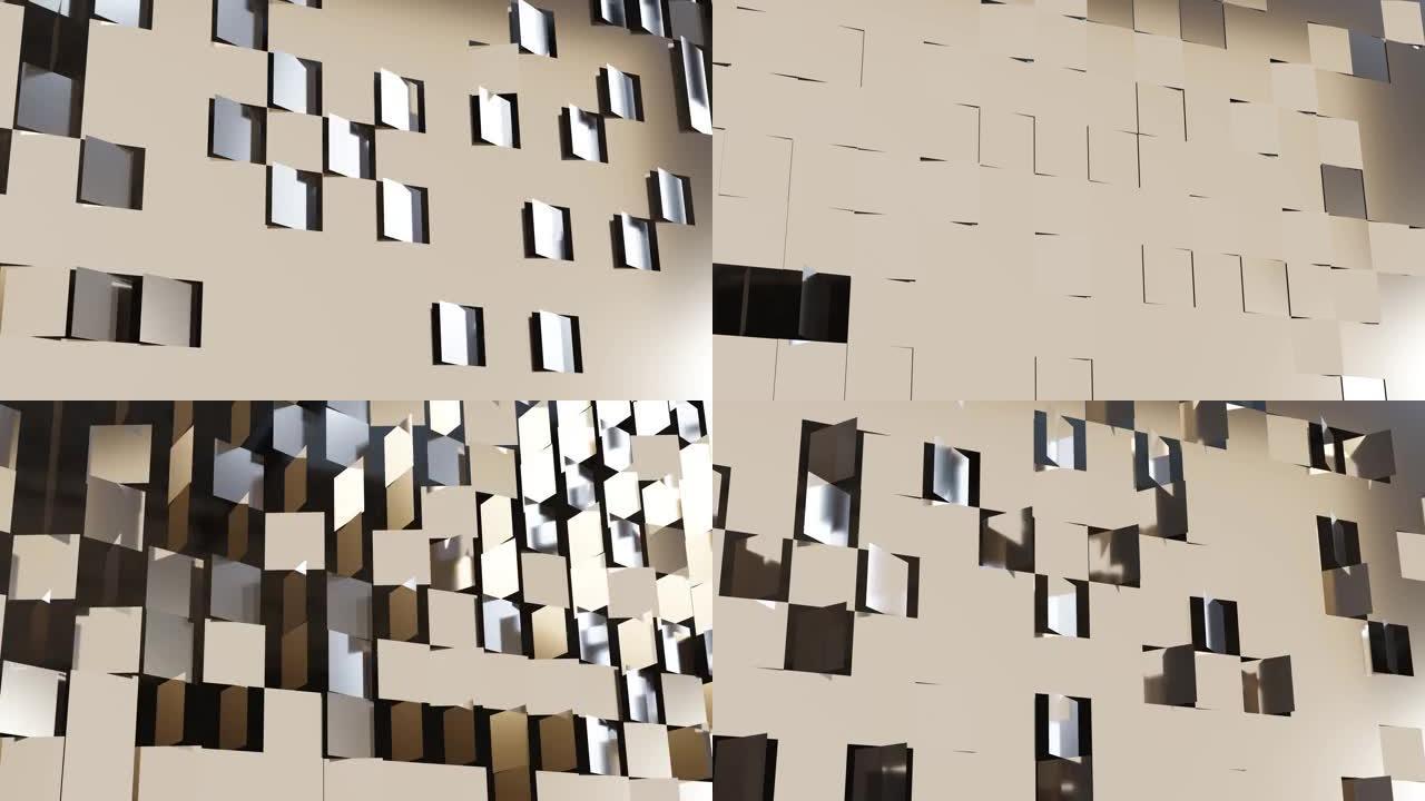 具有方形块的背景梯度运动。3D计算机渲染图像。美丽的抽象方块的循环3D动画。