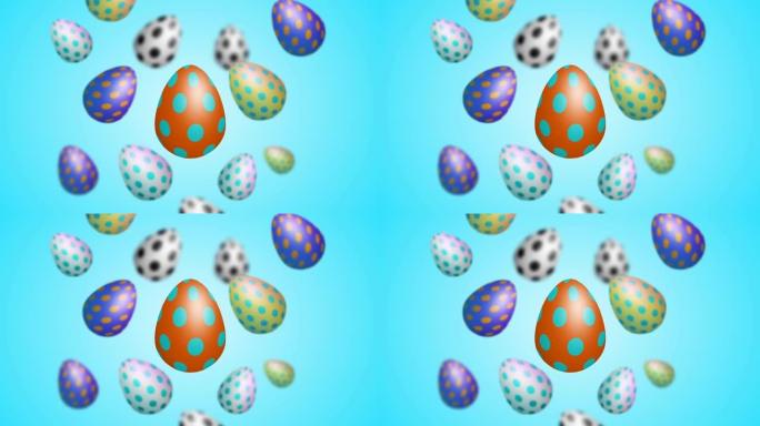复活节庆祝活动的蓝色背景概念孤立的浮动鸡蛋动画。