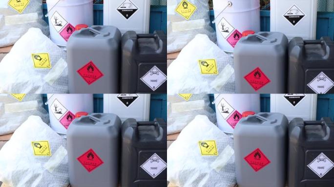 黑色化学储罐上的腐蚀性化学符号