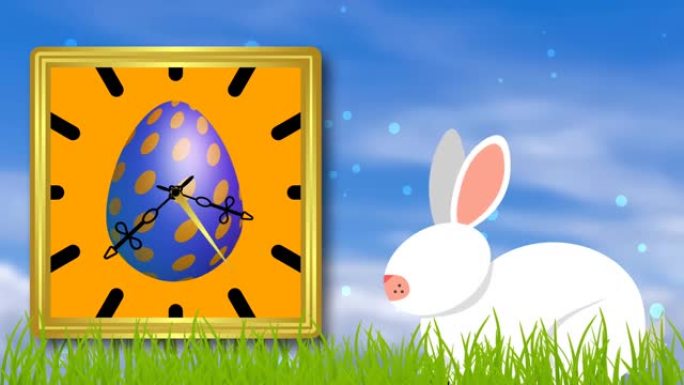 复活节假期的鸡蛋更换时钟动画。复活节快乐的概念。