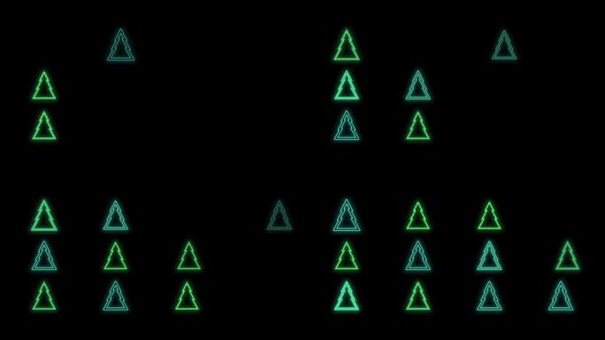 黑色渐变上带有霓虹灯脉冲光的圣诞树图案