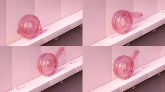 粉红色透明轴承旋转和攀爬的可循环3d渲染动画