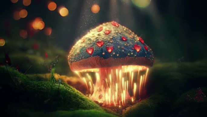 魔幻浪漫毒菌与心灵在一个童话森林3D视频循环动画背景