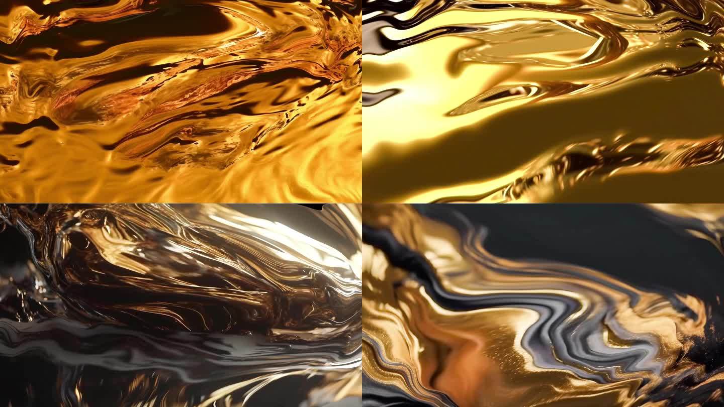 4K流动的金色金属液体