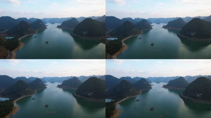 广西靖西渠洋湖自然风光喀斯特地貌山水航拍