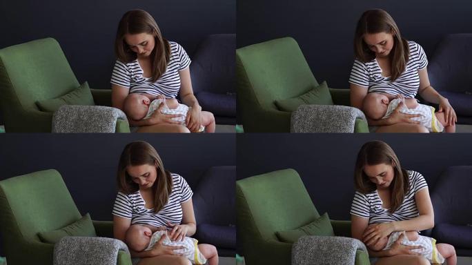 由母亲母乳喂养的新生婴儿