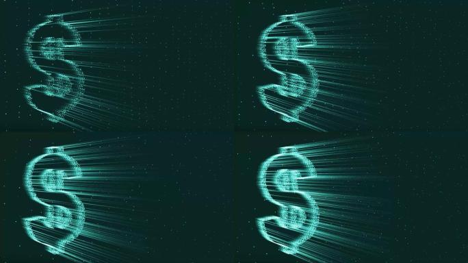 4K. Dollar货币符号上的技术背景，美国，澳大利亚，新西兰，加拿大货币符号，霓虹灯Led发光移
