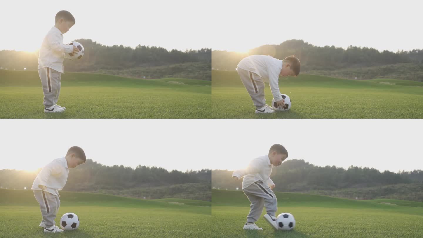 小男孩提足球瞬间欢乐时光童年记忆家庭教育