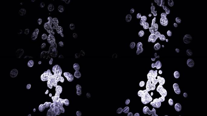 未来的细胞滴滴在黑色背景上的3D模型全息图