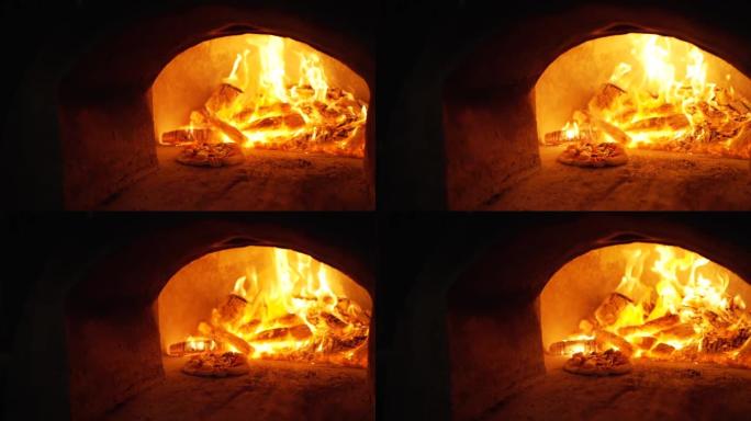 火和木头燃烧的室外炉灶的特写镜头