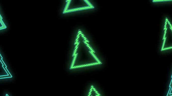 黑色渐变上带有霓虹灯脉冲光的圣诞树图案