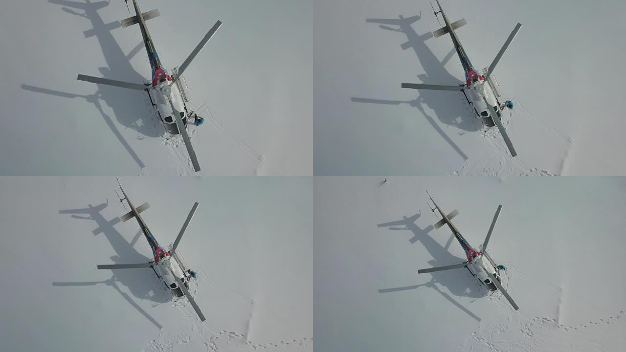 多雪地形上的直升机